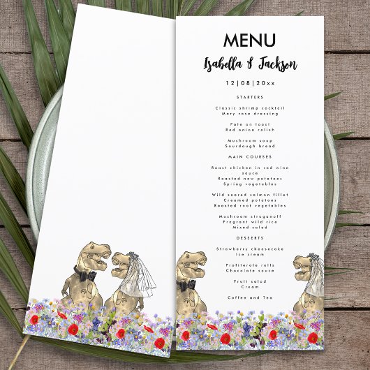 Menu de mariage sur le thème des dinosaures