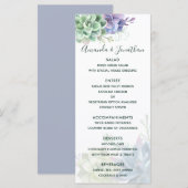 Menu de mariage sur les cactus succulents à l'aqua (Devant / Derrière)