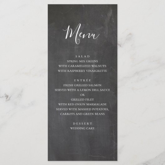 Menu de mariage sur tableau noir. Menu de dîner gr (Devant)