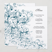 Menu de mariage Teal Birds and Swirls (Devant / Derrière)