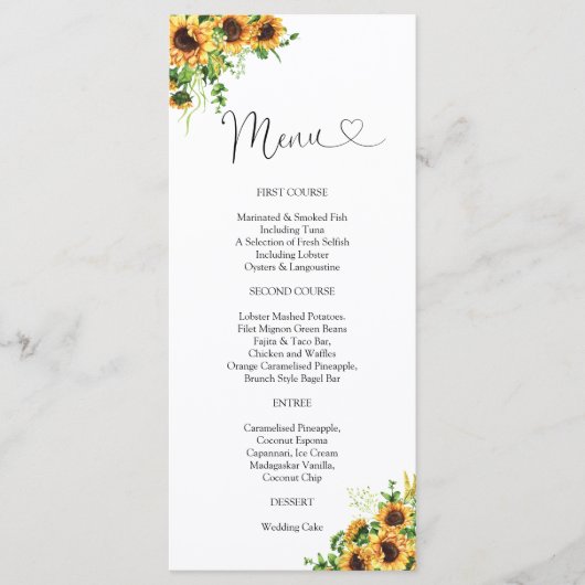 Menu de mariage Tournesol (Devant)