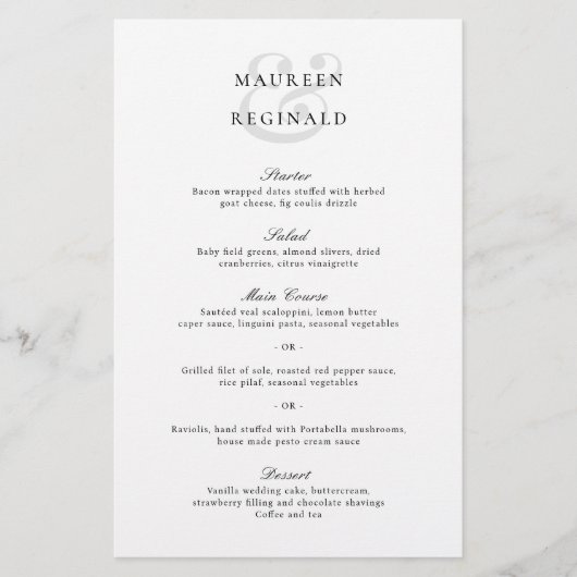 Menu de mariage traditionnel élégant (Devant)