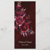 Menu de mariage traditionnel floral burgundy (Dos)