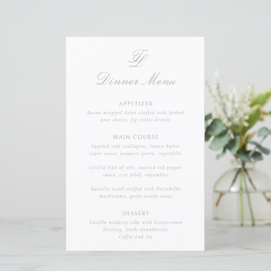Menu de mariage traditionnel gris élégant (Debout devant)