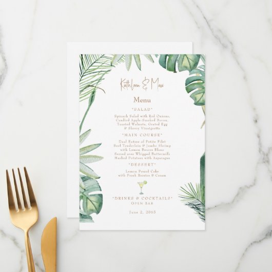 Menu de mariage tropical (Devant/Arrière en situation)