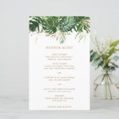 Menu de mariage tropical à la verdure dorée modern (Debout devant)