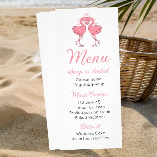 Menu de mariage tropical de plage de flamant rose