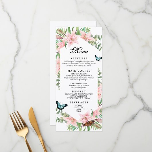 Menu de mariage tropical joli bordure (Devant/Arrière en situation)