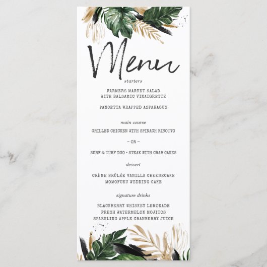 Menu de mariage tropical verdure estivale glamour (Devant)