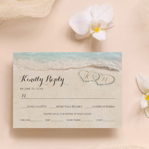 Menu de mariage tropical vintage plage cœur RSVP