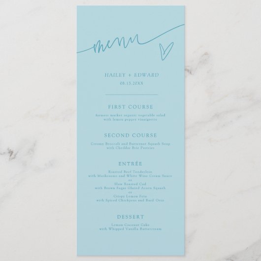 Menu de mariage turquoise écriture moderne (Devant)