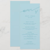Menu de mariage turquoise écriture moderne (Devant / Derrière)