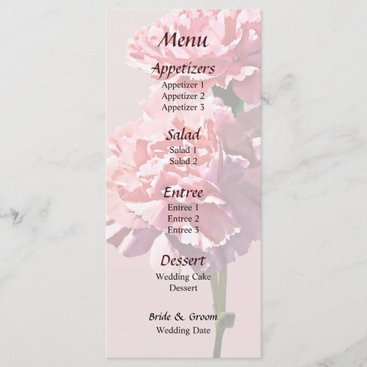 Menu de mariage Two Pink Carnations (Devant)