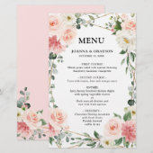 Menu de Mariage végétal géométrique rose pâle (Devant / Derrière)