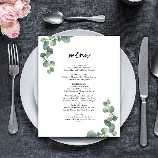 Menu de mariage végétation eucalyptus botanique ru
