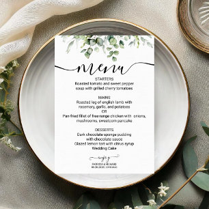 Menu de mariage verdure aquarelle carte eucalyptus