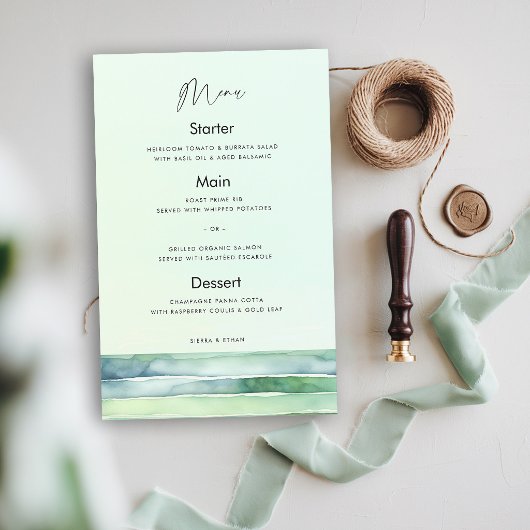 Menu de mariage vert de mer de la piscine de marée
