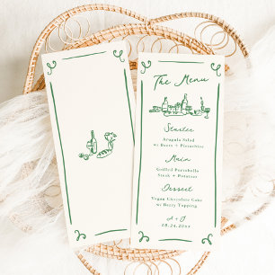 Menu de mariage vert dessiné à la main de manière