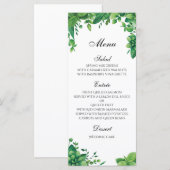 Menu de mariage vert en plein air. Menu de dîner d (Devant / Derrière)