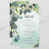 Menu de mariage vert eucalyptus or (Devant / Derrière)