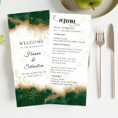 Menu de mariage vert foncé et or