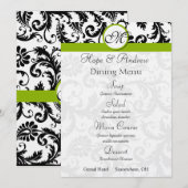 Menu de mariage vert pomme à tourbillonnement en d (Devant / Derrière)