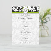 Menu de mariage vert pomme avec tourbillon en dama (Debout devant)