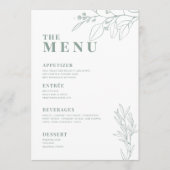 Menu de mariage vert sauge avec illustrations flor (Devant)