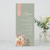 Menu de mariage vert sauge avec nom des invités (Debout devant)