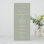 Menu de mariage vert sauge avec nom des invités (Debout devant)
