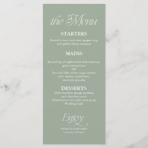 Menu de mariage vert sauge minimaliste moderne