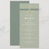 Menu de mariage vert sauge moderne (Devant / Derrière)