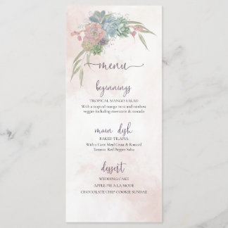 Menu de mariage vert succulent et rose