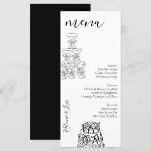 Menu de mariage vin noir et blanc capricieux doodl
