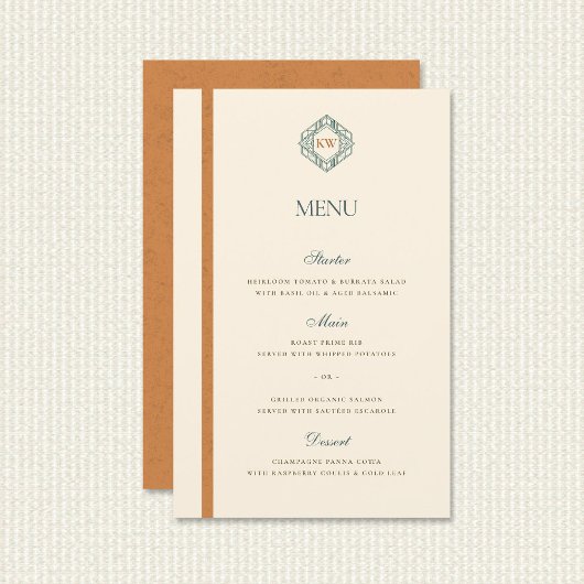 Menu de mariage vintage côtier teal orange