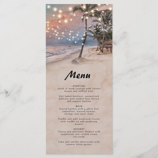 Menu de mariage Vintage de plage tropicale (Devant)