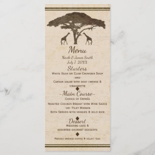 Menu de mariage vintage girafe safari africain