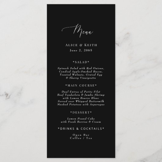Menu de Mariage Vintage noir (Devant)