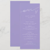 Menu de mariage violet de script moderne (Devant / Derrière)