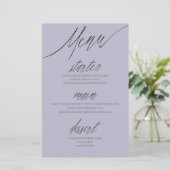 Menu de mariage violet élégant avec calligraphie (Debout devant)