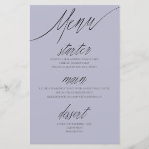 Menu de mariage violet élégant avec calligraphie