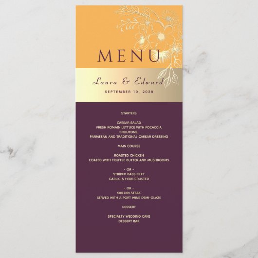 Menu de mariage violet prune (Devant)