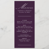 Menu de mariage violet simple calligraphié (Devant)