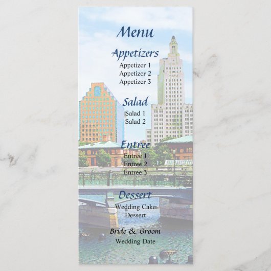 Menu de mariage vue du parc Waterplace (Devant)