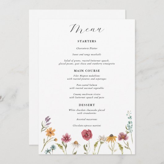 Menu de mariage Wildflower Bloom (Devant / Derrière)