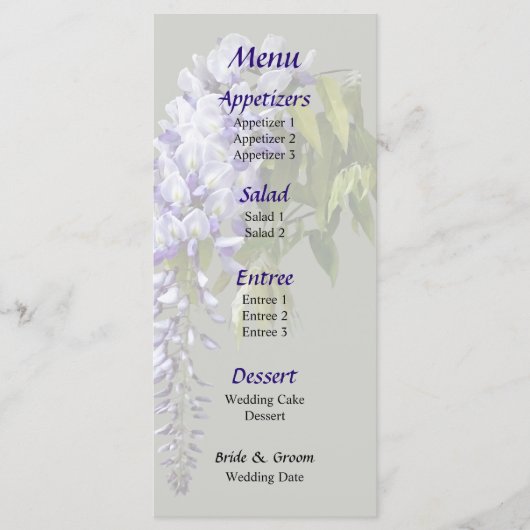 Menu de mariage Wisteria et feuilles (Devant)
