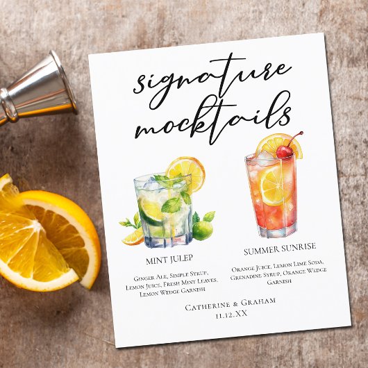 Menu de Mocktails de mariage Mint Julep Summer Sun