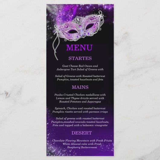 Menu de modèle de bal masqué personnalisé (Devant)
