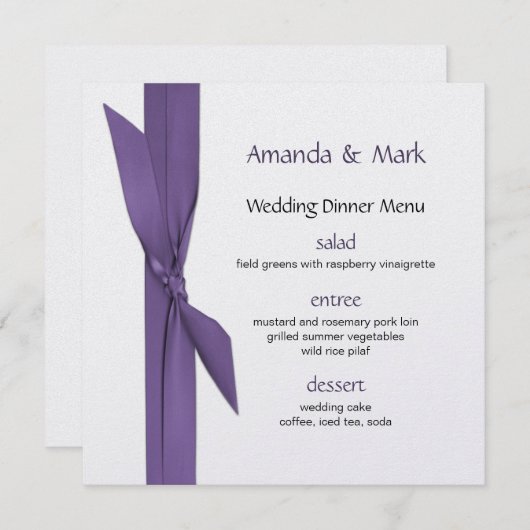 Menu de noces d'argent avec le ruban pourpre (Devant / Derrière)