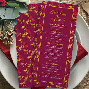 Menu de Noël 4 plats rouge or baie de houx